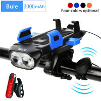 4 In 1 Bicycle Front Light USB Chargeable Bike Horn Phone Holder Cycling Flashlight MTB T6 Headlight Bike Accessories