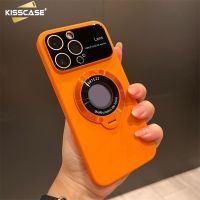 KISSCASE หน้าต่างขนาดใหญ่หรูแบบแข็งเคสโทรศัพท์เคลือบ PC สำหรับ IPhone 15 14 13 12 11 Pro Max 14Plus เคสชาร์จไร้สาย Magsafe 14Promax 13Pro โลโก้รูกระเป๋าใส่ของ