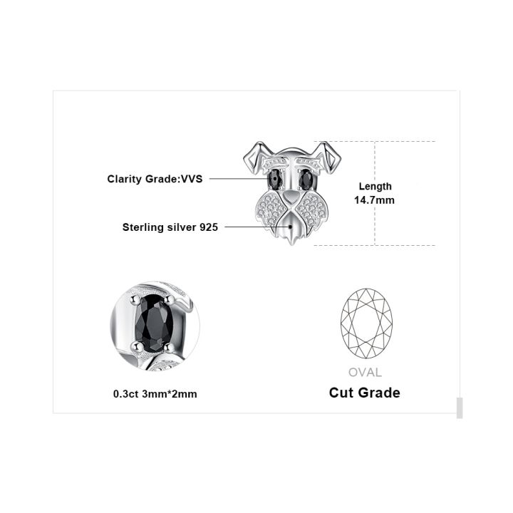 jewelrypalace-สุนัขพันธุ์ชเนาเซอร์น่ารัก925เงินสเตอร์ลิงต่างหูสตั๊ดสีดำธรรมชาติแฟชั่นสำหรับผู้หญิงอัญมณีหูสัตว์