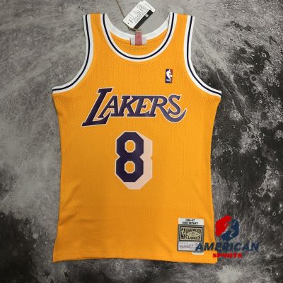 Mens 2023NBA Los Angeles Lakers Kobe Bryant Mitchell Ness Yellow 1996-97 Hardwood Classics Authentic Basketball Player Jersey