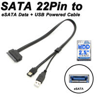 สาย eSATA สำหรับ  Hard Disk Drive ขนาด 2.5 Inch . SATA 22Pin to eSATA Data + USB Powered Cable Black High Speed Transmission