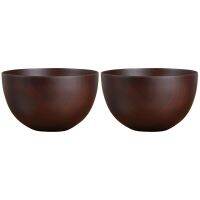 2X Japanese Style Wooden Bowls, Salad, Noodle, Fruits and Cereal Wooden Bowl Tableware, Red-Brown