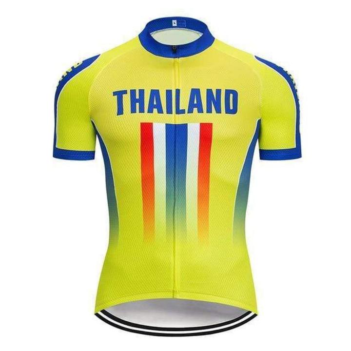 ชุดเสื้อปั่นจักรยานแขนสั้นสีเหลืองผู้ชายสไตล์ทีมชาติประเทศไทย