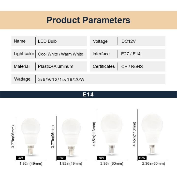 6ชิ้น-ล็อตหลอดไฟ-dc-12-v-e27หลอดไฟ-led-3w-5w-7w-9w-12w-15w-สำหรับหลอดไฟไฟ-led-พลังงานแสงอาทิตย์แรงดันไฟฟ้าต่ำ12โวลต์ให้แสงสว่างโคมไฟ