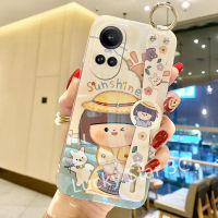 ปลอกอ่อนขาตั้งที่ถือสายรัดข้อมือ TPU สำหรับ OPPO Reno10 Pro Pro+ Reno8 T 5G A58 A78 A98 5G 4G Phone Case เคสโทรศัพท์ป้องกันการตกหล่นลายดอกไม้ดวงอาทิตย์เคสลายการ์ตูนน่ารักสำหรับเด็กผู้หญิงด้านหลัง