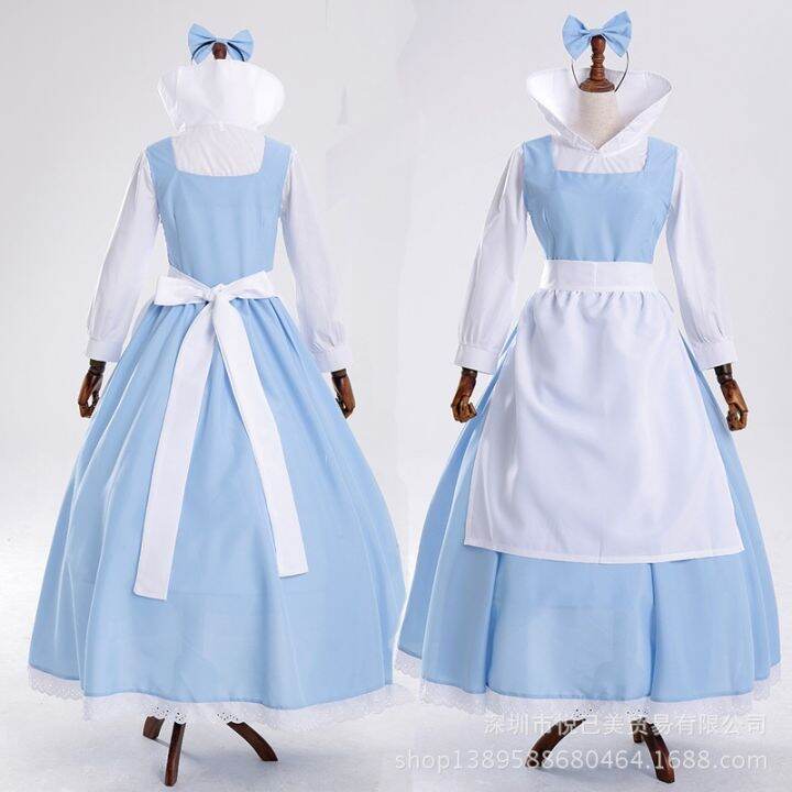 Beauty and the Beast cos Bell blue maid costume Halloween cos princess ...