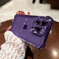 Purple Plating Clear Shockproof Phone Case For iPhone 14 13 12 11 Pro Max Plus XS XR X Hard Acrylic Four Corner Anti-Shock Cover