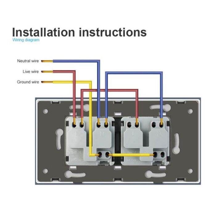 il-israel-wall-2-gang-double-outlet-electricity-power-socket-switch-crystal-glass-panel-16a-250v-plug-3pins-for-israel-home