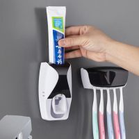 ● Plastic Toothbrush Storage Rack Holder Automatic Toothpaste Dispenser Set Dustproof Wall Mounted Toothpaste Squeezer Bathroom