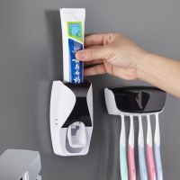 Automatic Toothpaste Dispenser Wall Mount Dust-proof Toothbrush Holder Wall Mount Storage Rack Bathroom Accessories Set Squeezer