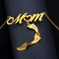 Personlized Custom Name Necklaces for Kids Stainless Steel Customized MomSmall Foot Necklace Nameplate Engraved Pendant Jewelry