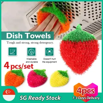 Strawberry Shape Acrylic Dish/Pot Scrubbers for Dish Washing, Cute Colorful  Dish Sponge No Odor Kitchen Sponge Net Dish Cloths, 4 Pack