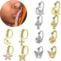 Nose Piercing Hoop Ring Hinged Butterfly Zircon Septum Piercing Chain Ear Cartilage Tragus Helix Lip Nariz Pircing Cuff Goth