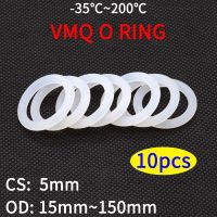 ปะเก็นซีลวงแหวน Vmq O Cs 5Mm Od 15 ~ 150มม. ยางซิลิโคนหุ้มฉนวนเครื่องล้างกันน้ำทรงกลมสีขาว Noxi 10ชิ้น