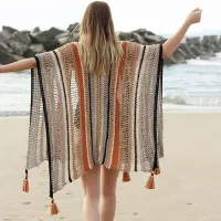 --D0512 The new 2023 in Europe and the knitting stripe beach blouse sexy cardigan easing the beach shawl bikini smock