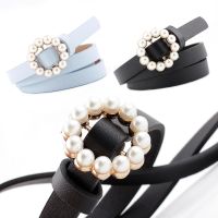 【CC】 Pérolas femininas cinto de pérolas o-ring fivela cintos para mulheres vestido couro preto novos acessórios moda marca luxo