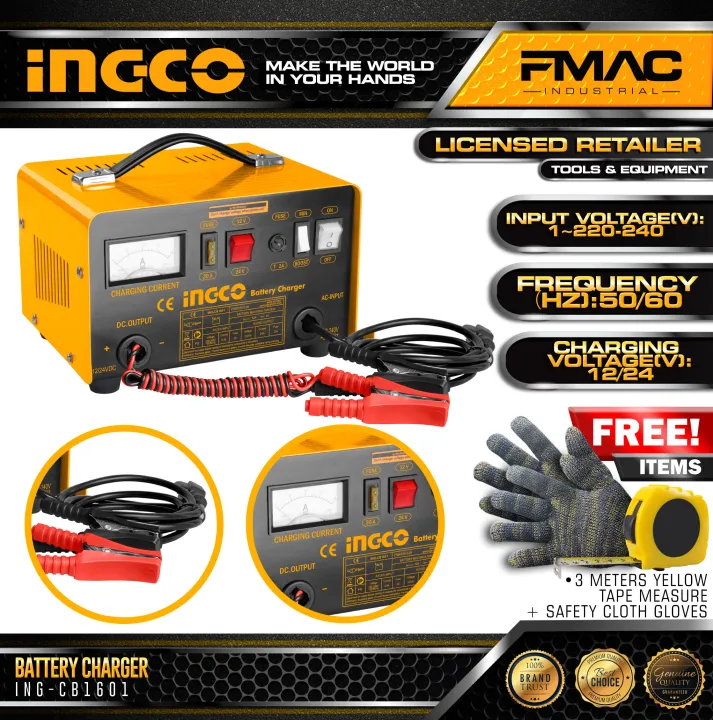 Ingco Battery Charger Ing Cb1601 With Free 3 Meters Yellow Tape