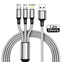 3 In 1 USB Type C Cable Phone Charge Cable Nylon Braided Universal Charging Data Cord For iphone 14 Xiaomi Huawei Mate 40 Docks hargers Docks Chargers