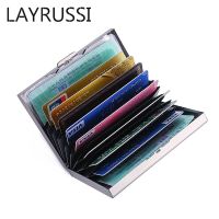 LAYRUSSI 6 Slot Tempat Kartu Organ Tempat Kartu Penyimpanan SIM Baja Tahan Karat Kotak Kartu Kredit Rfid Tas Kartu Logam