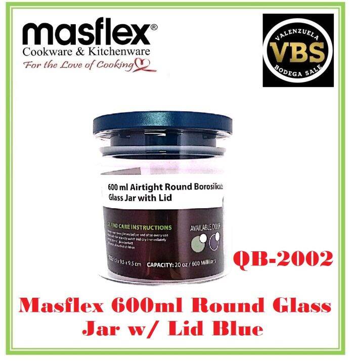 Masflex 600ml Round Glass Jar w/ Lid Blue | Lazada PH