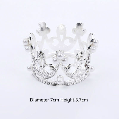 Pearl Crown Iron Garland Happy Birthday Cake Topper Prince Princess Wedding Cake Decoration Mother Girl Favors Party Supplies