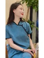 ต้นฉบับ High-end] [wuhan pear shape micro fat to wear a new Chinese female xia huai improved cheongsam blue dress