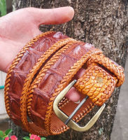 เข็มขัดสวยๆ Crocodile Belt-Buckle เข็มขัดหนังจระเข้รุ่นกระดูกเดี่ยวสีแทน