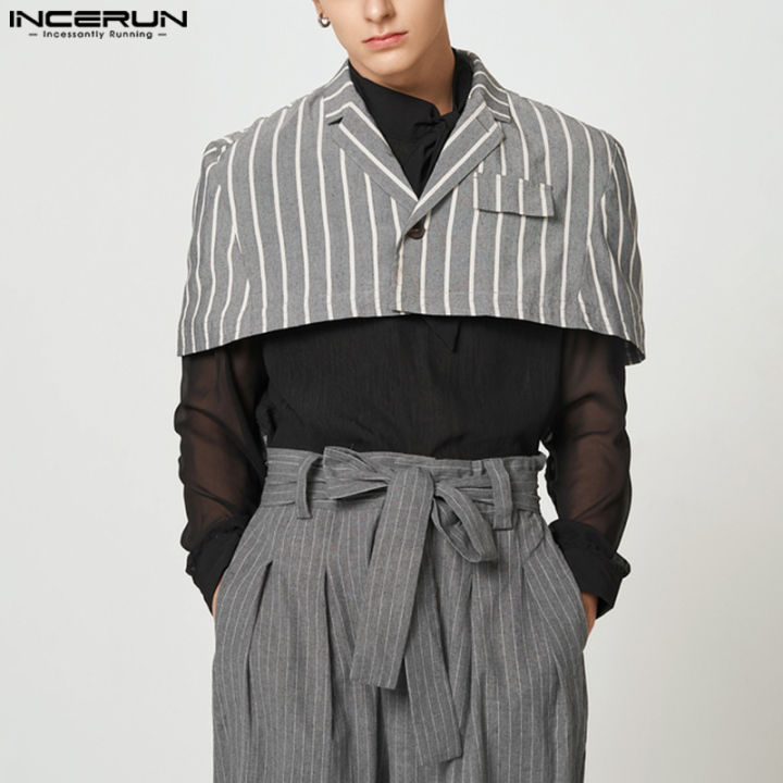 incerun-เสื้อปอนโชผู้ชายเสื้อโค้ทลายทางแจ็คเก็ตสั้นเสื้อยืดเสื้อครอปเสื้อชุดเดรสปาร์ตี้เสื้อนอก-สไตล์ตะวันตก
