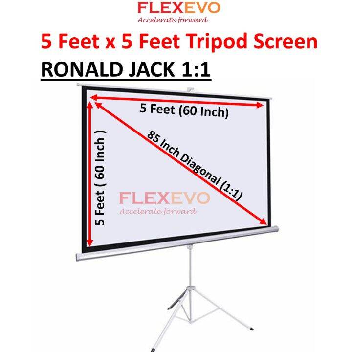 Ronald Jack 5x5 Feet 60 Inch x 60 Inch Portable Projector Tripod Screen