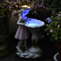 Flower Fairy Statue Solar Light Ornament Outdoor Courtyard Garden Decoration Resin Angel Figure Sculpture Micro Landscape Decor