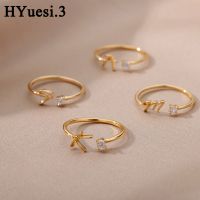 CZ Initial Rings Gold Plated Stackable Opening Name Couple Jewelry Gifts