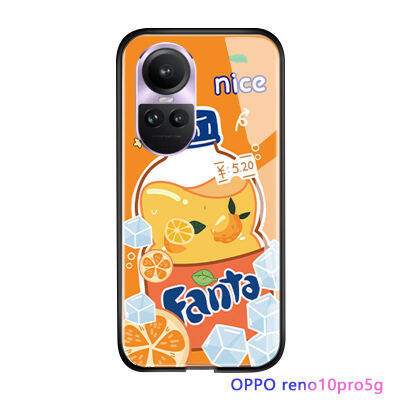 ปากกาสำหรับ OPPO Reno10 Pro 5G กล่องใส่เครื่องดื่มสุดสร้างสรรค์สำหรับฤดูร้อนเคสแข็งกระจกนิรภัยมันวาวฝาหลังเคสใส่โทรศัพท์