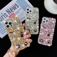 ✳ Luxury Gold 3D Diamond Case For iPhone 14 13 Pro Max 3D Bling Rhinestone Soft Phone Case For iPhone 12 Pro Max X XS XR 7 8 Plus