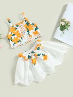 Girls Summer Floral Sleeveless Vest and White Lace Skirt Set with Belt for Toddlers  by Hs2023