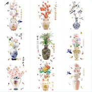 Tranh dán tường bình hoa trang trí tết bình hoa 3D