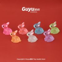 Hot Sale Simulated cartoon luminous bunny miniature resin animal model toy mini desktop doll house gift