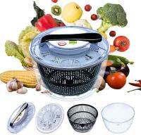 Salad Spinner Large Multifunction 4.5 Quart Design BPA Free，Manual Fruit Vegetables Dehydrator Dryer， Cleaner Basket Kitchen Dehydrator Baskets ，Washer Fruits Salad  Spinner Strainer，Fruits and Vegetables Dryer Dry Off &amp; Drain Lettuce Quick Spinner