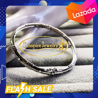 Inspire Jewelry ,กำไลรูปปล้องไผ่ ฝังเพชรสวิส เปิดปิดง่ายsize 5.5x5.5cm งานจิวเวลลี่ เกรดพรีเมี่ยม