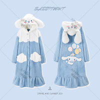 Sanrio เสื้อผ้าตุ๊กตาแฟชั่นนุ่ม Nightgown เสื้อคลุม Y2k เสื้อผ้าหน้าแรก Cinnamoroll Kawaii ผู้หญิงหญิงการ์ตูนหนาขนแกะเสื้อ