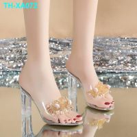 sandals women fashion new summer cool high-heeled slippers her red crystal thick with transparent female