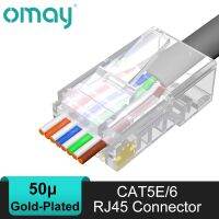 ◐๑ OMAY 10/50/100pcs CAT5E CAT6 CAT7 Plug RJ45 Connector 50U Gold Plated End Pass Through Network Cable Modular 8P8C Connector