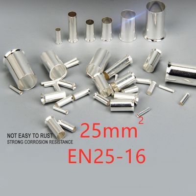 25mm/EN25-16 4 AWG 50/100PCS Non-Insulated Wire Connector Ferrules Electrical Cable Terminal Copper Bare Tinned Crimp Terminal