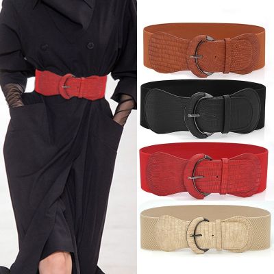 【CC】 Moda feminina ampla cintura elástica cinto vestido acessórios estiramento elástico largo espartilho fivela de feminino cummerbund