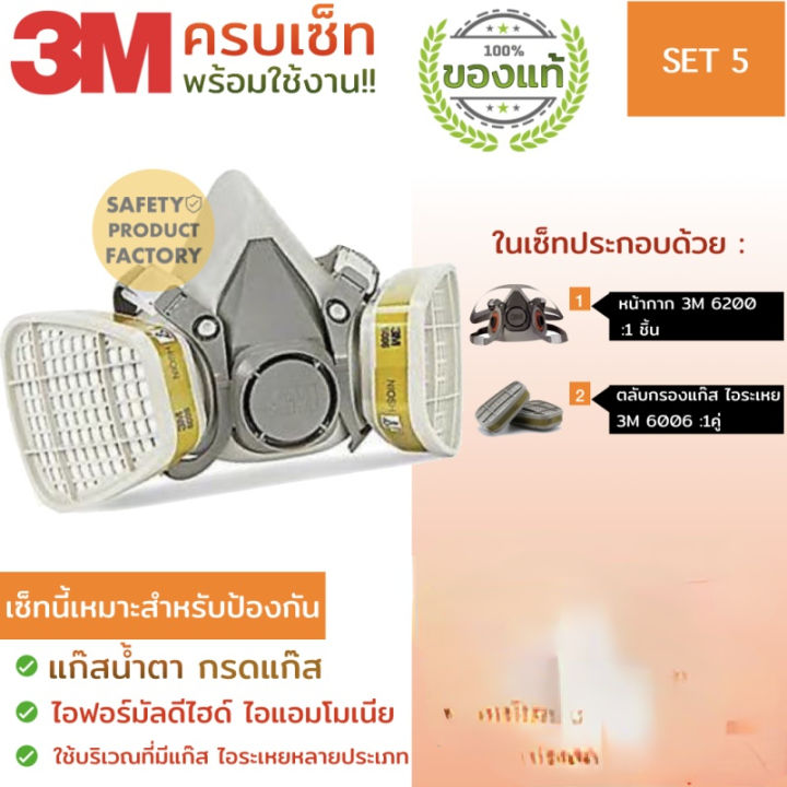 หน้ากาก-3m-แท้-รุ่น-6200-พร้อมตลับกรอง-6006-หน้ากากกันแก๊สน้ำตา-ฟอร์มัลดีไฮด์-แอมโมเนีย-ไอระเหยหลายประเภท-จัดเซ็ท-3ชิ้น