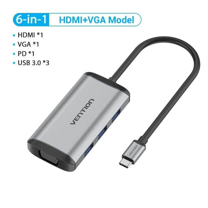 Vention Usb C Hub To Hdmi Vga Adapter Hub With K P Pd Charging Port Compatible With