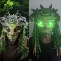 ฮาโลวีน Green Man Elf Old Man Latex หน้ากาก Forest Spirit Elf หน้ากาก Light คอสเพลย์ Headdress เครื่องแต่งกาย Ball Party Props