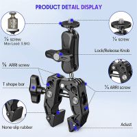 ’【‘【；=- Camera Monitor Superclamp Mount 360 Ballhead Magic Arm Bike Motorcycle Handlebar Accessories For Canon Nikon DSLR Gopro Isnta360