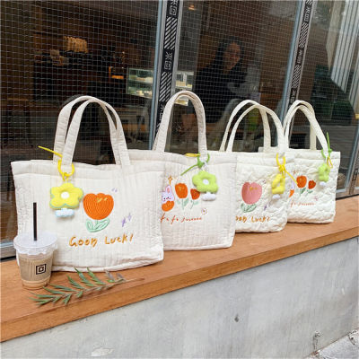 Tote Bag Simple Canvas Bag Hot Tulip Handheld Embroidery