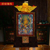 Thangka Nepalese ผ้าฝ้ายเทพเจ้าแห่งความมั่งคั่งสีเหลืองกรอบศาลากลางทิเบตสีฟ้ามีห้านามสกุลของภาพแขวนตกแต่งพระพุทธรูปเทพเจ้าแห่งความมั่งคั่ง