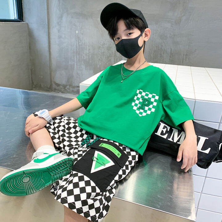 tumama-kids-boys-summer-five-point-pants-set-2023-new-mid-sized-big-boy-fashionable-t-shirt-shorts-korean-version-two-piece-set-trend